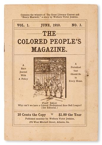 (LITERATURE AND POETRY--PERIODICALS.) JENKINS, WELLBORN VICTOR, EDITOR .Volume 1, number 3 of The Colored People’s Magazine.